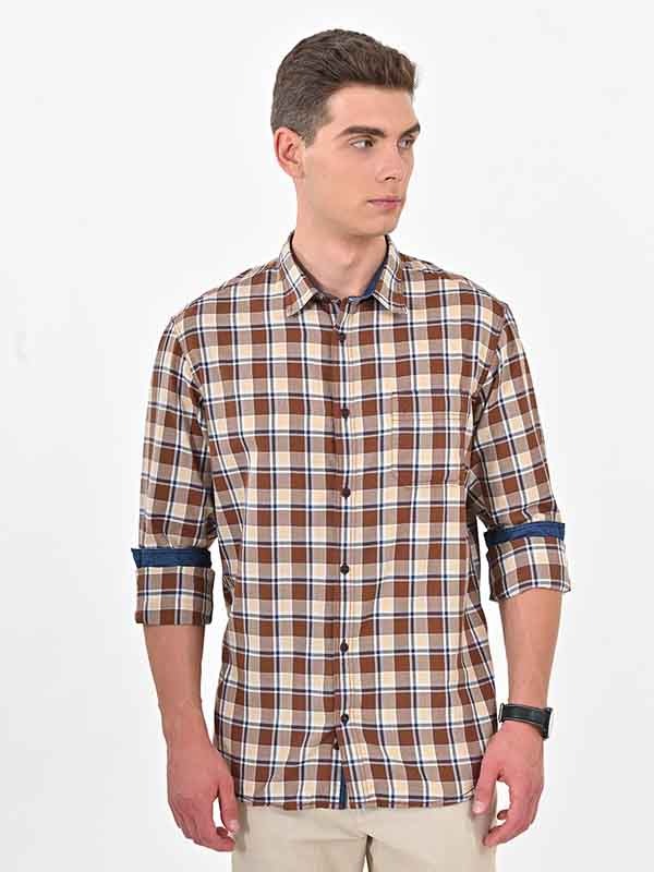 Indian Terrain Men's Regular Fit Full Sleeve Checkered Multicolor Shirt